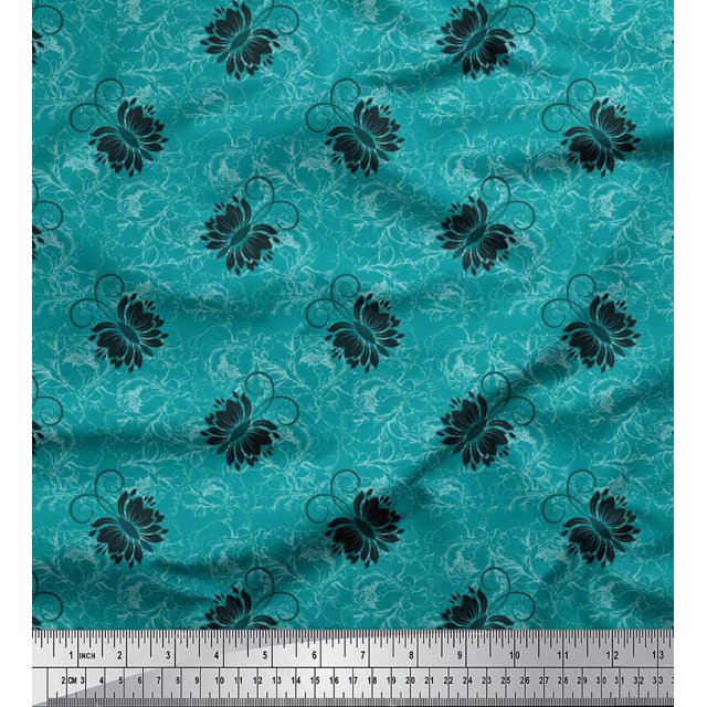 Soimoi Polyester Crepe Fabric Black Sketch Butterfly Print Sewing Fabric Yard 52 Inch Wide