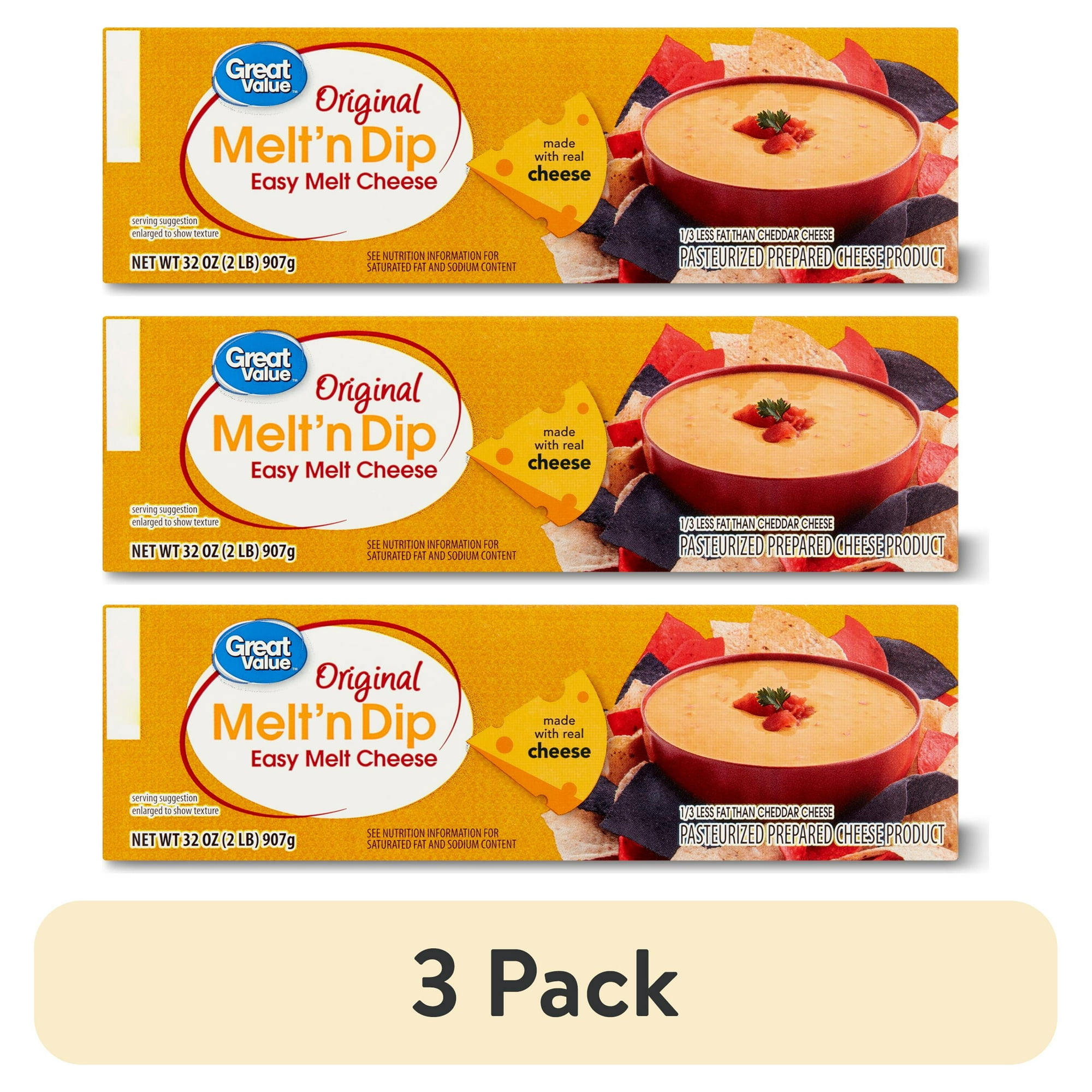 (3 pack) Great Value Melt 'n Dip Easy Melting Cheese, 32 oz Block