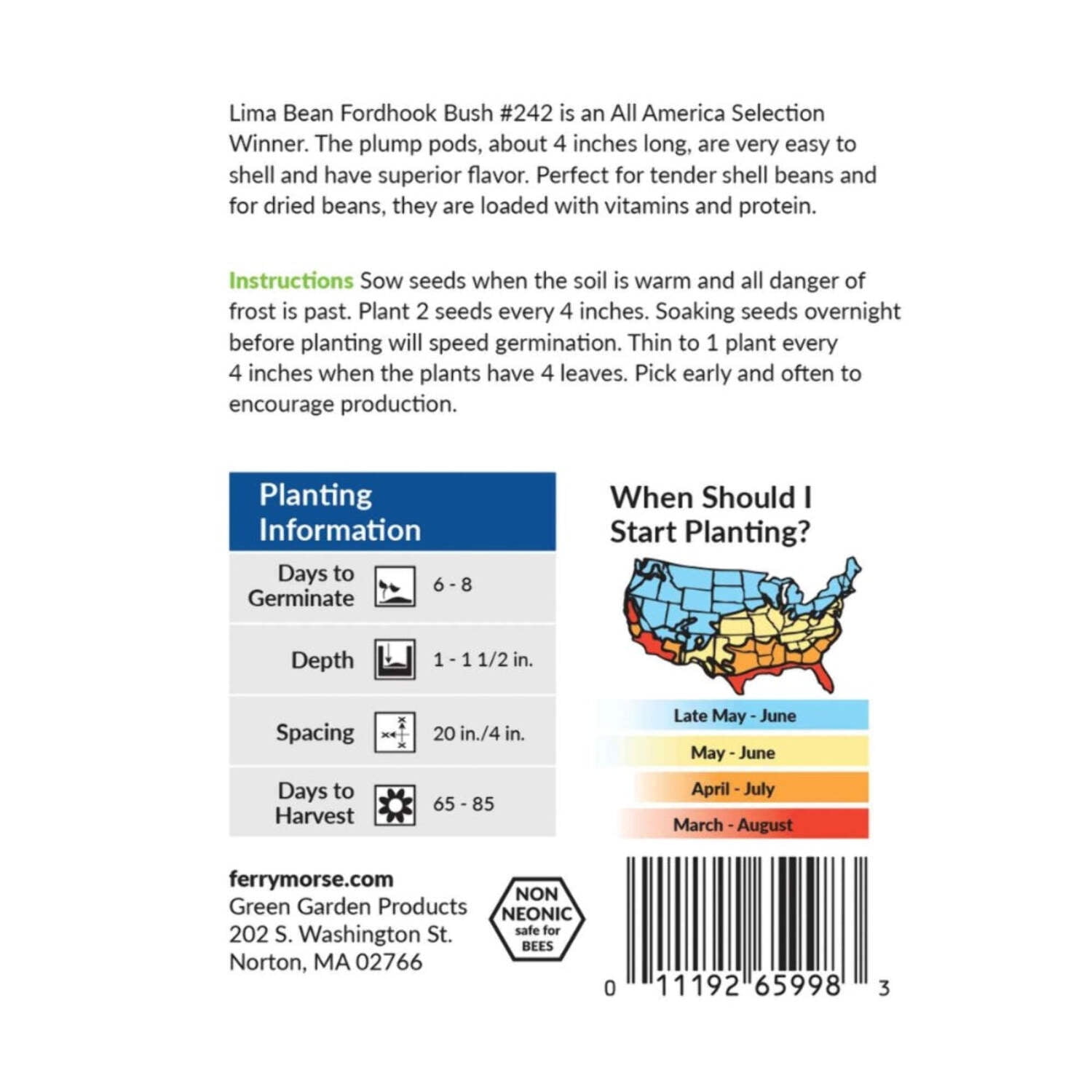 Ferry-Morse Online Edition Lima Bean Fordhook Bush Seed Bundle- 10 Pack
