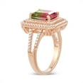 thumbnail image 3 of Inspired by You Emerald Cut Prong Set Simulated Watermelon Tourmaline and Round Cubic Zirconia Halo Cocktail Ring for Women in Rose Gold Plated 925 Sterling Silver, 3 of 4