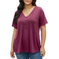 thumbnail image 3 of Fantaslook Plus Size Blouses for Women Pleated Button Short Sleeve Shirts Casual V Neck Tunic Tops, 3 of 9