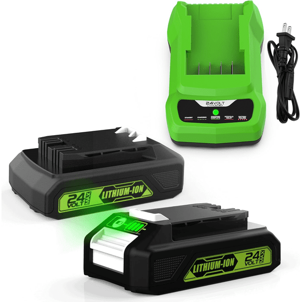 2 Pzas 2000mAh 29842 29852 Reemplazo para Batería y Cargador Greenworks 24V para Herramientas Inalámbricas Green-works 24V