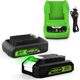 thumbnail image 1 of 2 Pzas 2000mAh 29842 29852 Reemplazo para Batería y Cargador Greenworks 24V para Herramientas Inalámbricas Green-works 24V, 1 of 9