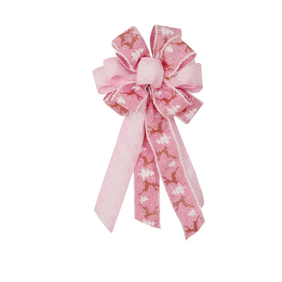 Décor de Nœud en Lin Festif Rose 21,26 X 11,02 Po Ornement de Sapin de Noël Double Couche Décoration de Fête des Fêtes Décoration Intérieure Accent Suspendu