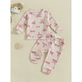thumbnail image 2 of FEORJGP Toddler Baby Girls 2-piece Outfits 0 6M 12M 18M 2T 3T Infant Long Sleeve Pullovers Bow Print Crew Neck Sweatshirts Tops with Elastic Waist Sweute Casual Spring Fall Clothes for Daily, 2 of 7