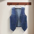 thumbnail image 3 of Joernso Women Denim Vest with Pockets Sleeveless Buton-down Loose Solid Color Cardigan V Neck Urban Style Waistcoat for Outdoor Travel Commuting, 3 of 8