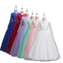 Esaierr 4-14Y Kids Girls Princess Dress Toddler Lace Flower Girl Dress Long Sleeves Lace Top Tulle Skirt Dresses Big Girls Dress Wedding Princess Dresses Formal Dresses Wedding Dress