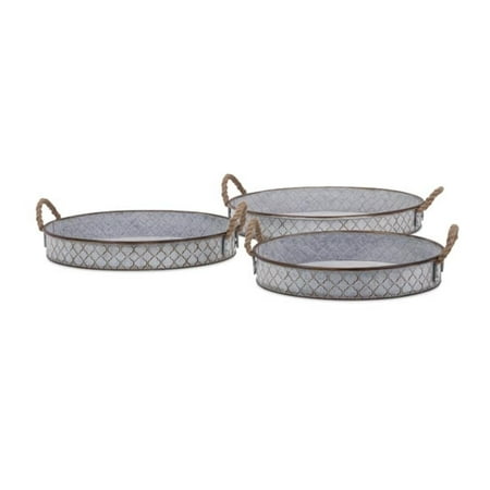 Set Of 3 Country Rustic Lattice Patterned Decorative Round Metal Set Of 3 Country Rustic Lattice Patterned Decorative Round Metal Table Top Serving Trays With Twisted