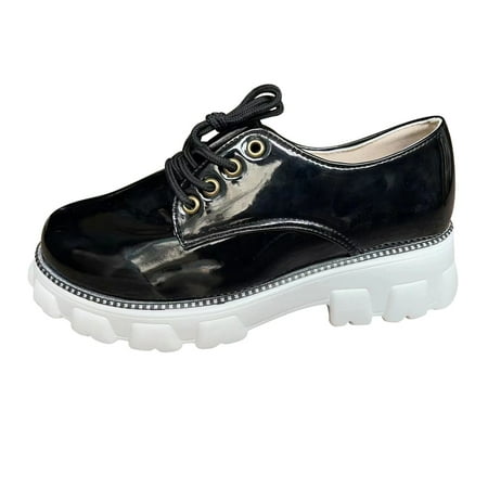 

XINSHIDE Shoes Ladies Fashion Solid Color Shoes Rhinestone Patent Leather Lace Up Casual Leather Shoes Fashion Shoes