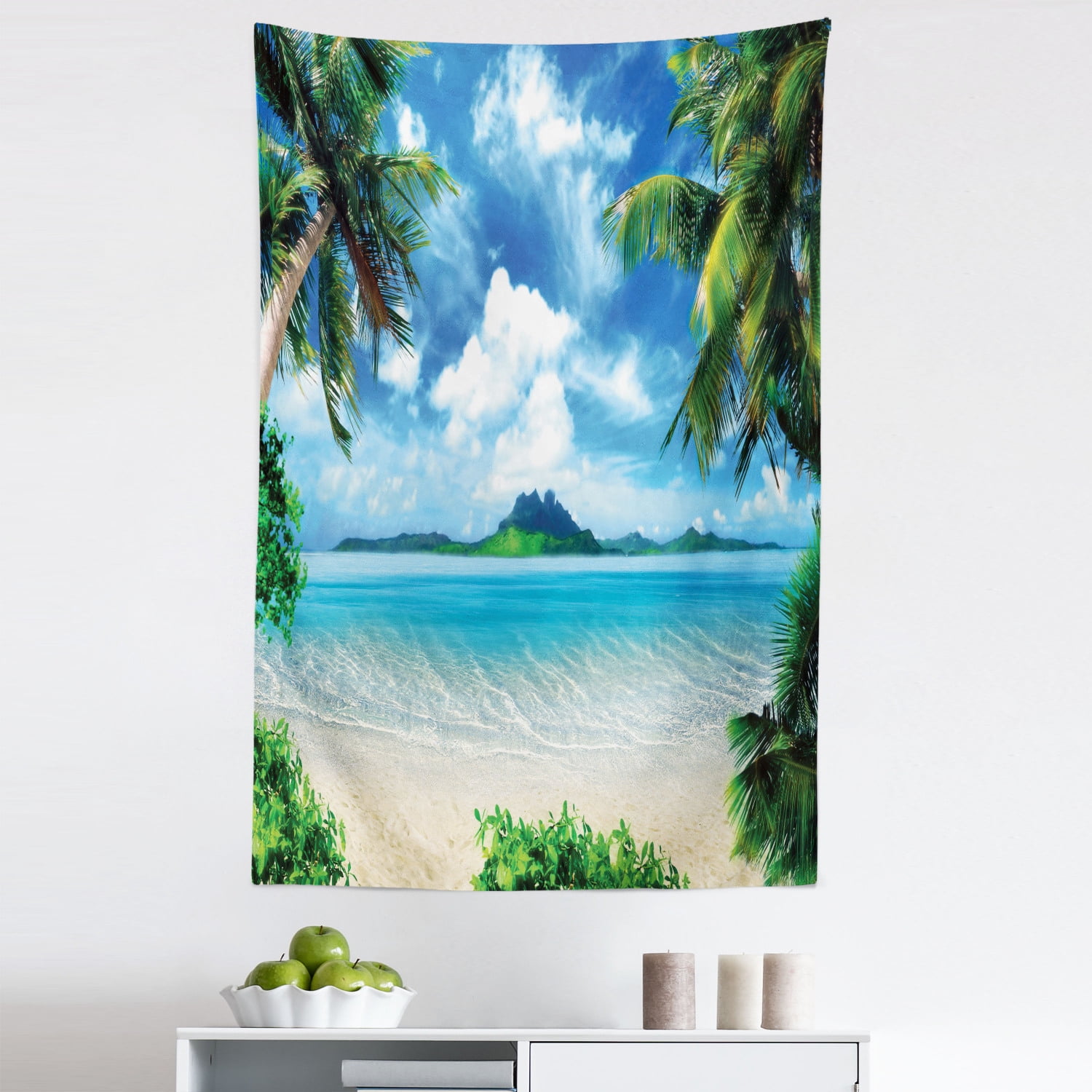 Curated visual reference: Beach Tapestry Tropical Scenery Of Aquatic Ocean And Exotic Palm Photo Inspiration