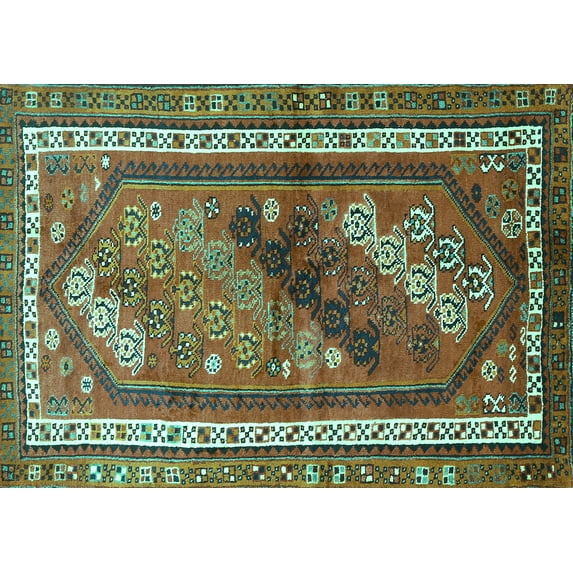 Ahgly Company Indoor Rectangle Persian Turquoise Blue Traditional Area Rugs, 2' x 4'