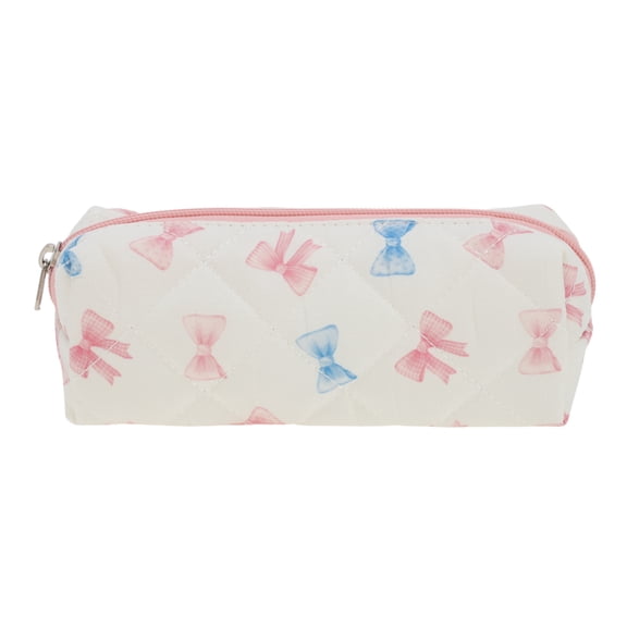 Unique Bargains 1 Pc Bow Print Style Drawstring Makeup Bag for Vacation Blue Pink Polyester