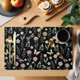 thumbnail image 2 of Spring Floral Placemats Set of 12, Elegant Pastoral Flowers Dragonfly Black Placemats for Dining Table, Place Mats for Kitchen Tabletop, Waterproof Wipeable Dining Table Mats Set, 2 of 9