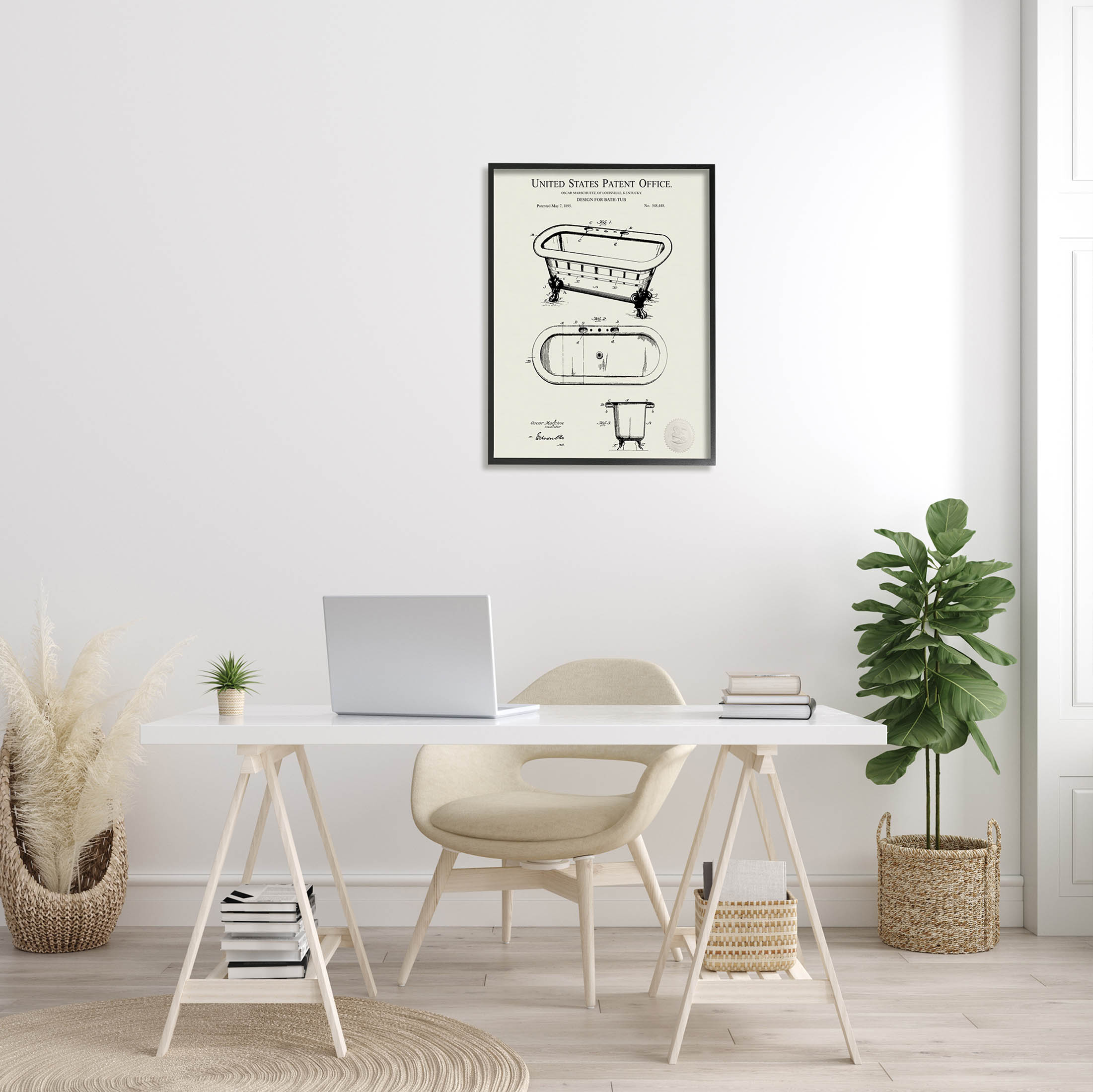 Stupell Industries Vintage Tub Bathroom Diagram Graphic Art Black Framed Art Print Wall Art, Design by Karl Hronek