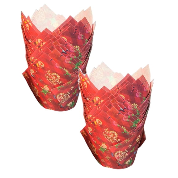 Christmas Tulip Muffin Cases, Red Greaseproof Paper Cupcake Liners for Holiday Baking and Home Treats, 50 Count