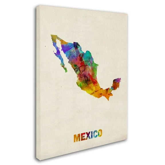 Trademark Fine Art Michael Tompsett Mexico Watercolor Map Canvas Wall Art - 18x24