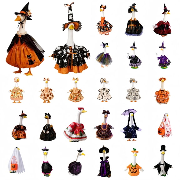 Halloween Porch Goose Clothes, Pumpkin Dress Ghost Cape Witch Hat Set, 23 Inch Porch Goose Clothes for Halloween for Front Yard Patio Lawn 23 inch Porch Goose Statue Decor