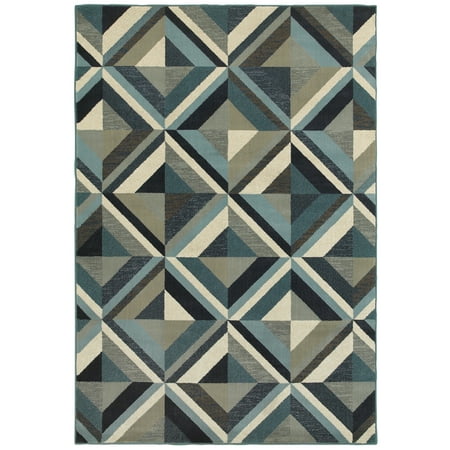 Diagonal Accent - Moretti Linden Area Rugs - 7902A Contemporary Blue Blocks Diamond Repeat Diagonals Rug