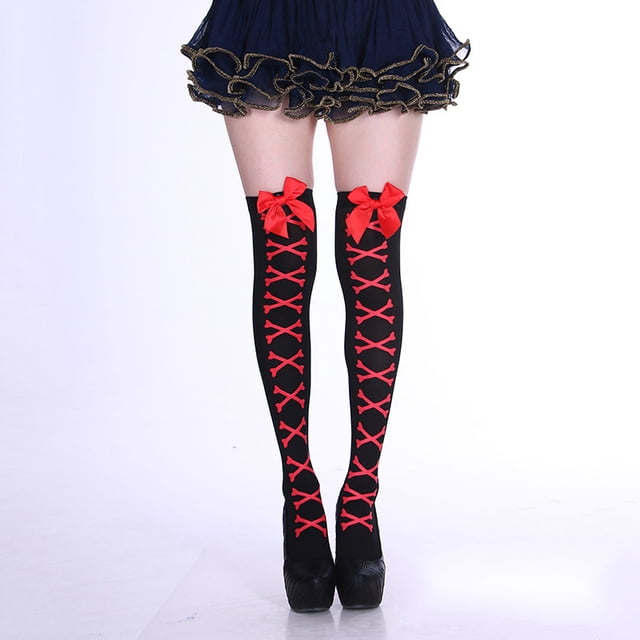 Medias con lazo rojo, medias hasta la rodilla, medias de festival, medias sexys para mujer