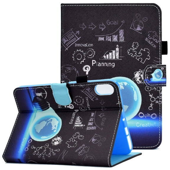 iPad Mini Case for Mini 6th Gen 2021(8.3"), iPad Mini 6 Case with Pen Holder, Allytech Colorful PU Leather Anti-Drop Folio Stand Card Slots Wallet Case with Auto Sleep Wake Feature, Light Bulb