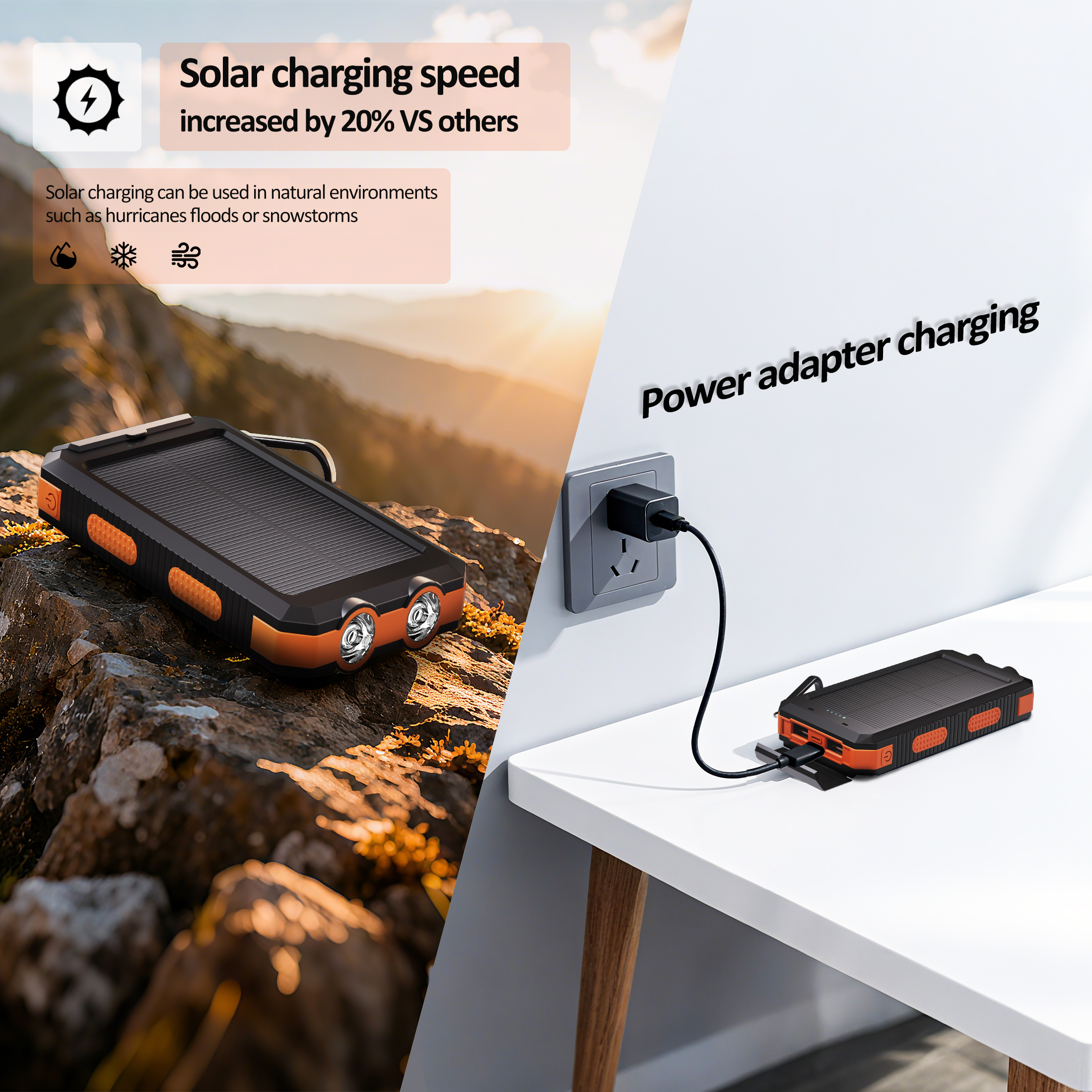 Solpowben 20000mAh Solar Power Bank with Dual USB, Orange photo 5