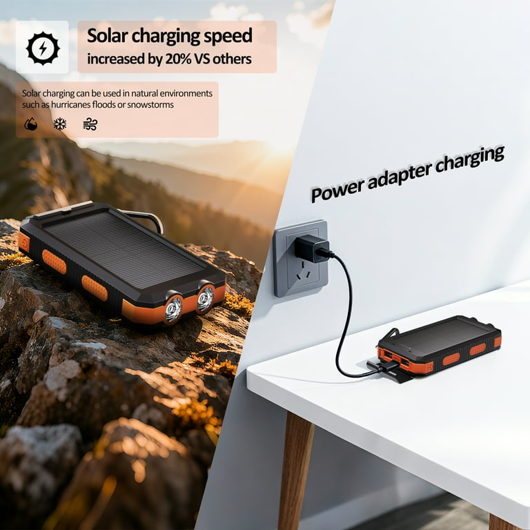SOLPOWBEN 20000mAh Solar Charger for Cell Phones IPhone with Dual
