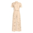 thumbnail image 5 of Short Sleeve Turn Down Collar Lapel Hollow Out Lace Vest and Wide Leg Pants Two Piece Outfit Women Summer Solid Color Yellow L, 5 of 5