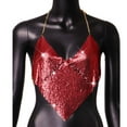 thumbnail image 5 of Felirenzacia Women’s Glitter Sequin Halter Chain String Tank Top Sleeveless Open Back Party Night Out Clubwear, Wine,Free Size, 5 of 6