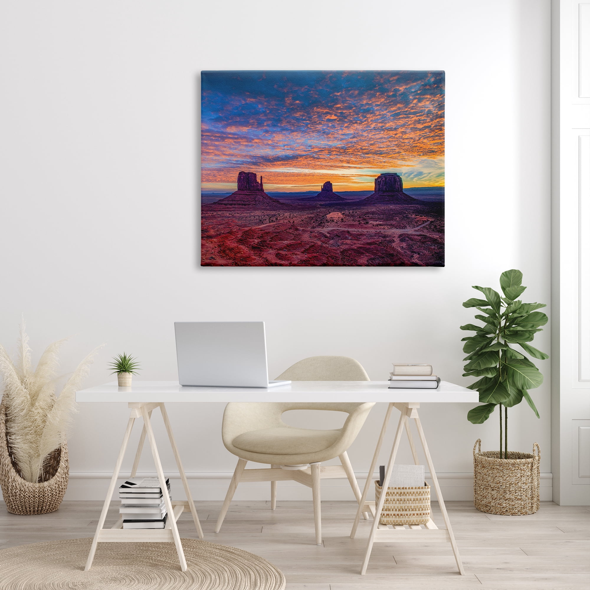 Stupell Industries Mesa Buttes Desert Canyon Radiant Orange Sunset Photograph Gallery Wrapped Canvas Print Wall Art, Design by Andy Crawford Photography