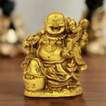 thumbnail image 2 of Rubans Attachés Statue de Bouddha Rieur pour Bonne Chance / Résine, Doré / 5 Pouces / Idole de Bouddha pour Maison, Salon, Bureau, Table, Richesse, Décoration de Bouddha / Statue de Bouddha Feng Shui Intérieure, 2 of 7