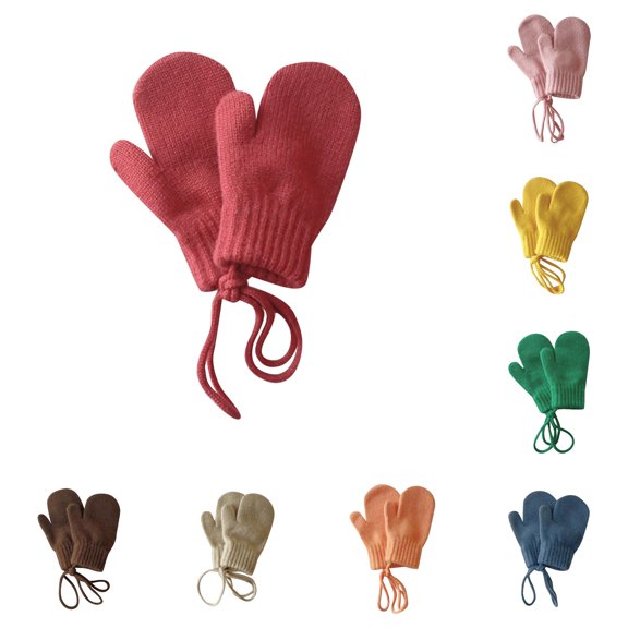 Daznico Knitted Mittens, Winter Warm Hanging String Baby Gloves, Soft Cozy Outdoor Cold Weather Children Daily Windproof Hand Warmers