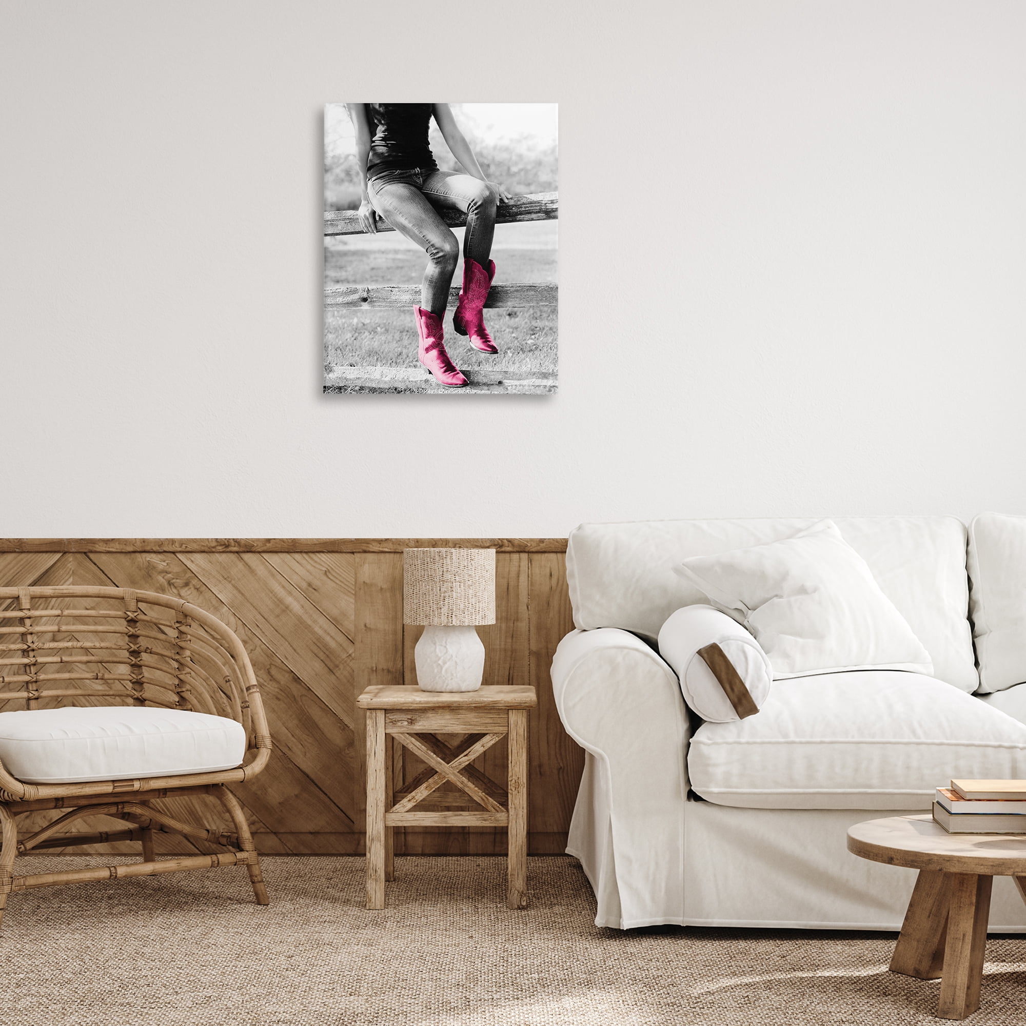 Stupell Industries Glam Cowgirl in Boots Novelty Painting Gallery Wrapped Canvas Art Print Wall Art, 24 x 30