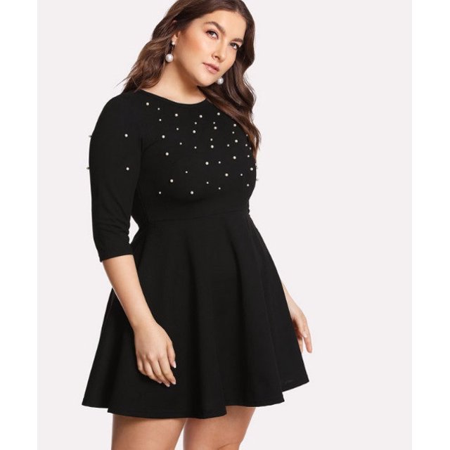 Vestido Corto Mujer Elegante Casual Lineaa Perlas Talla Plus - Negro - XL DaraBaby Shein Vest017_3