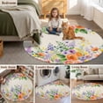 thumbnail image 5 of Pink Orange Flowers Round Area Rug 4Ft Washable Circle Rugs for Bedroom Dining Room, Spring Floral Farmhouse Botanical Rustic Non-Slip Carpet Floor Mats Indoor Outdoor Carpet Runner Home Decor, 5 of 8