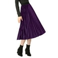 thumbnail image 4 of INSPIRE CHIC Women's High Elastic Waist Swing Flare Hem Velvet Pleated Skirt XL Dark Purple, 4 of 6