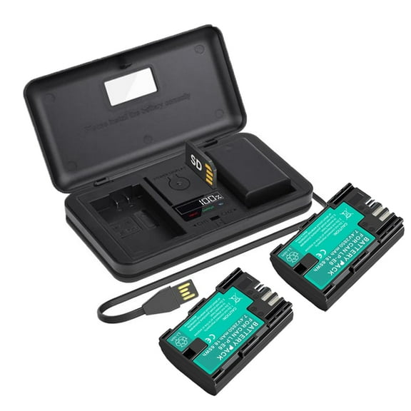 LP-E6 2 Pack 7.4V 2850mAh Battery with LCD Multi-Functional Battery Charger Case for Canon EOS 5D Mark II/III/IV, 5DS, 5DS R, 6D, 7D, 7D Mark II, 60D, 60Da, 70D, 80D, XC10 (Powerbank Feature)
