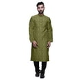 thumbnail image 1 of Atasi Mandarin Collar Printed Satin Slub Traditional Kurta Set For Men, 1 of 1