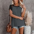 thumbnail image 2 of Pompotops Womens Solid Color Splicing Pockets Round Neck Casual Short Sleeves Tops, 2 of 8