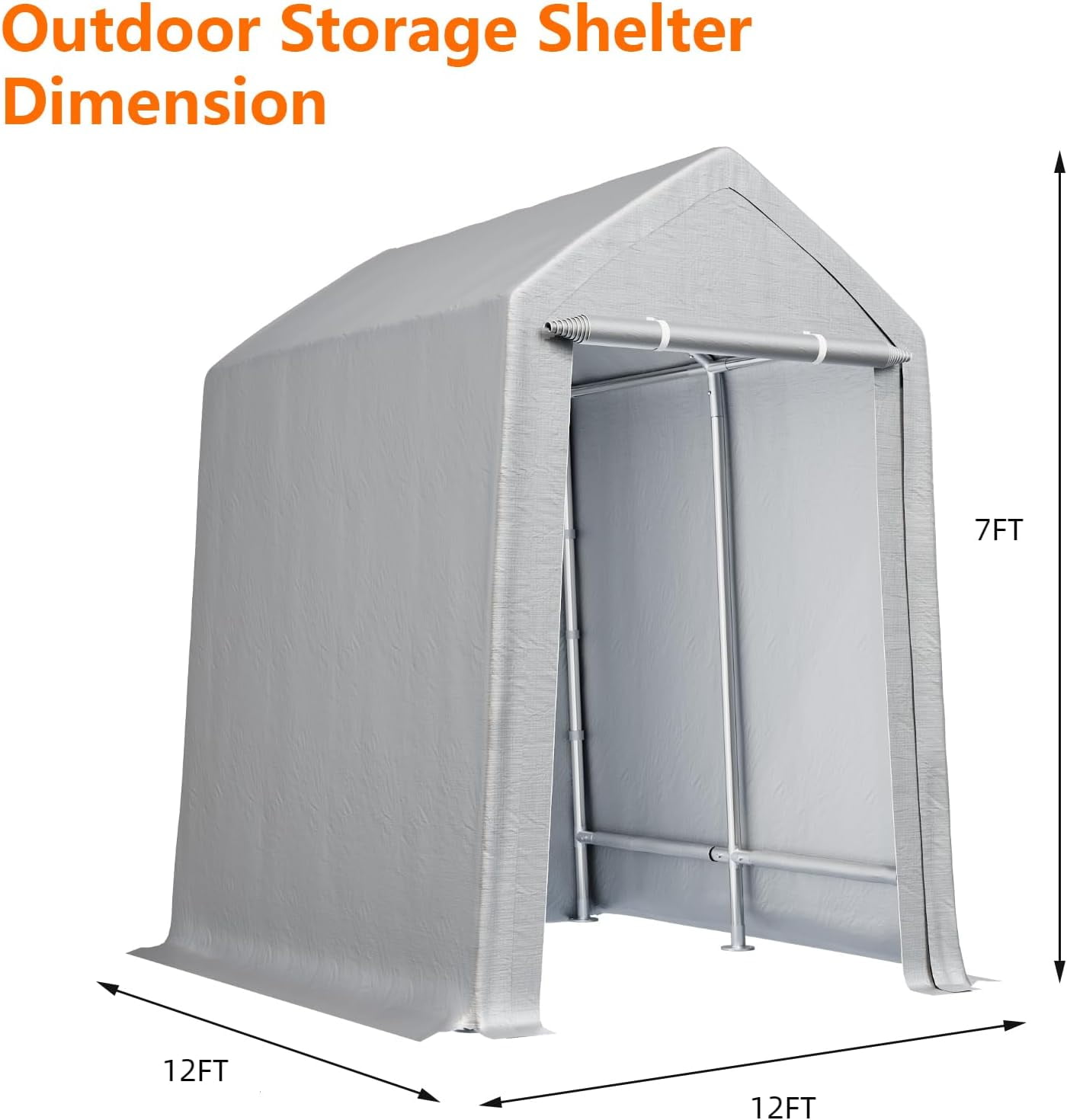 M optimized 12x12 FT Outdoor Portable Storage Shed Motorcycle Covers Storage Shelter, Heavy Duty Storage Tent Tarp Sheds with Roll-up Zipper Door for Bike, Garden Tools, Gray