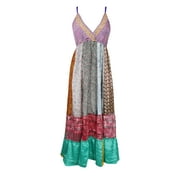 Womens Boho Hippy Beach Dress, Deep V Maxidress S/M
