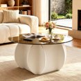 thumbnail image 4 of 27.5 Inches/31.5 Inches Round Coffee Table, Tempered Glass Top Mid Century Modern Coffee Table, Center Table with Wood Base for Living Room, Office, 4 of 14