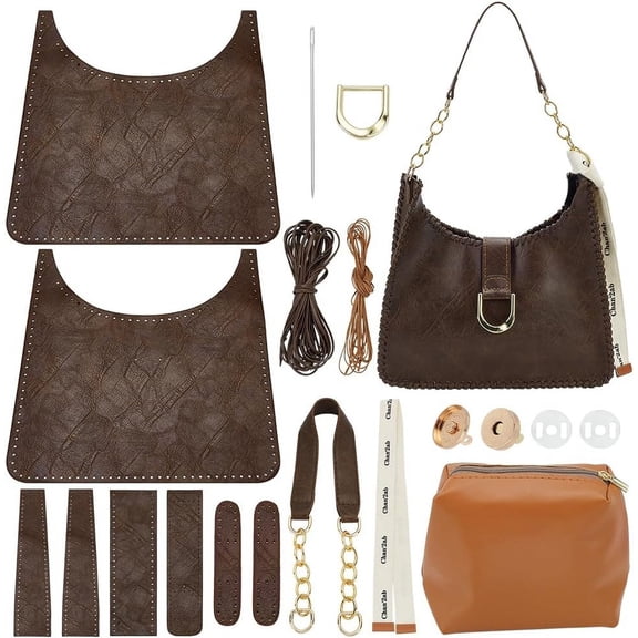 DIY PU Leather Handbag Making Kit Women‘s Shoulder Bag Making Set for DIY Purse Making Leather Shoulder Handmade Bag Sewing Accessories for Women Holiday Day DIY Craft Brown