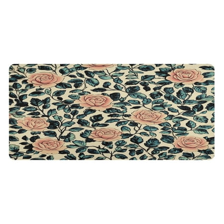 Wobogo Light Pink Vintage Rose Gaming Mouse Pad Non-slip Leather Desk Mat Water Resist Keyboard Pad for Gamer Office 16.5×35.4in