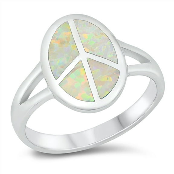 CHOOSE YOUR COLOR White Simulated Opal Peace Sign Ring .925 Sterling Silver Band CZ Female Size 7