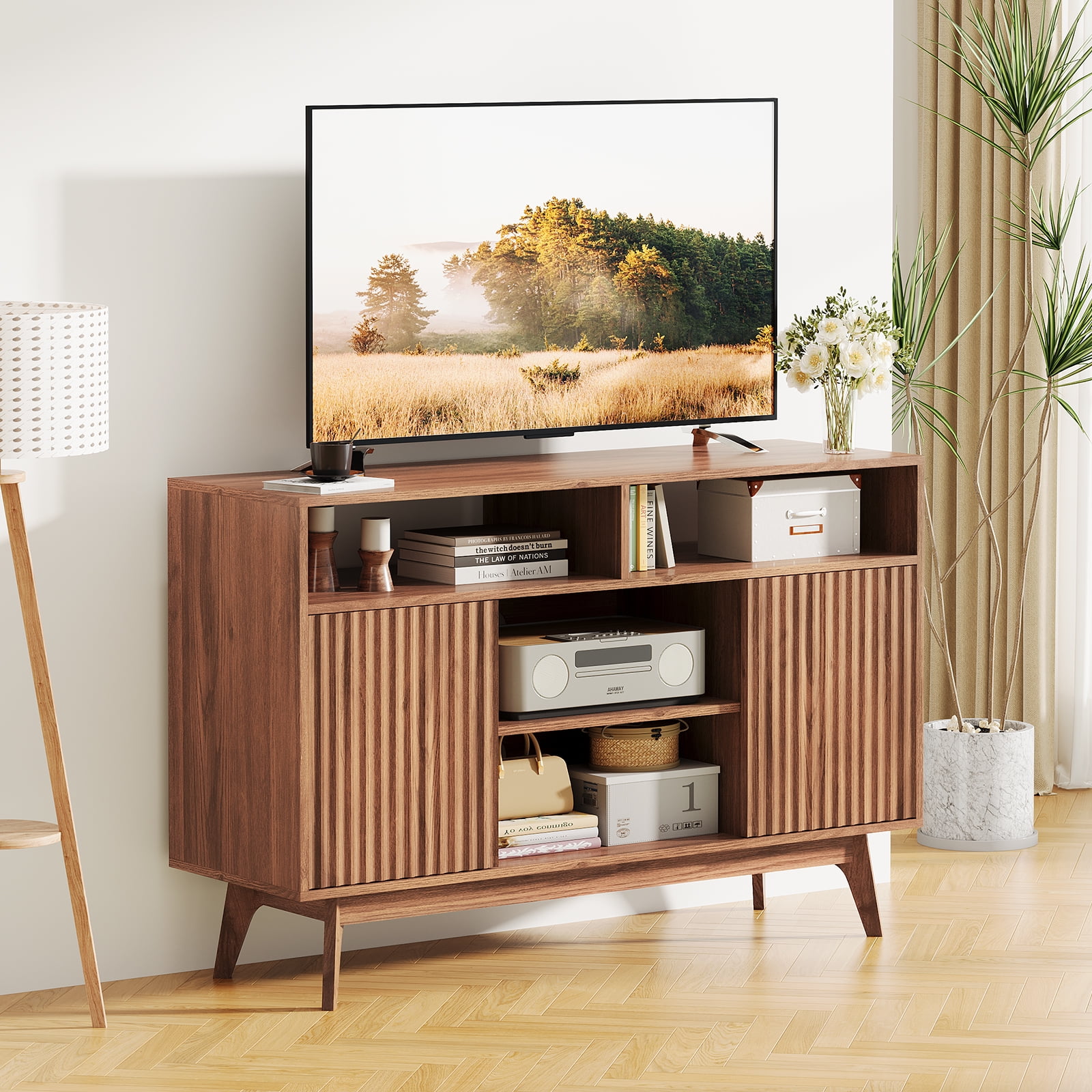Fluted 55 Inch TV Stand Sideboard, Modern Entertainment Center