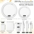 thumbnail image 2 of 350 Pcs Silver Plastic Dinnerware Set Disposable Paper Plates for 50 Guests 9in and 7in Dinner Dessert Plates Napkins Gold Rimmed Cups Knives Forks Spoons for Party Wedding(Round), 2 of 14