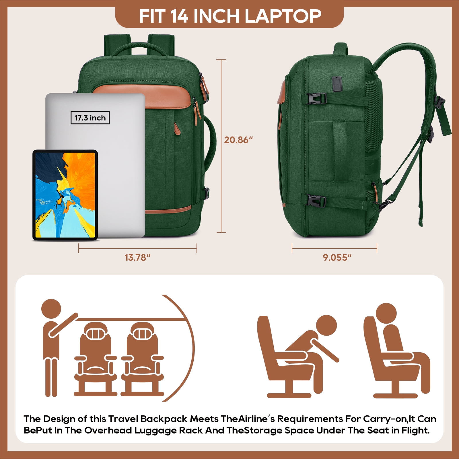 Joyway 2-Piece Travel Backpack Set Airline-Approved Waterproof Carry-On Luggage with USB Charging Port Comfortable Straps & Matching Toiletry Bag