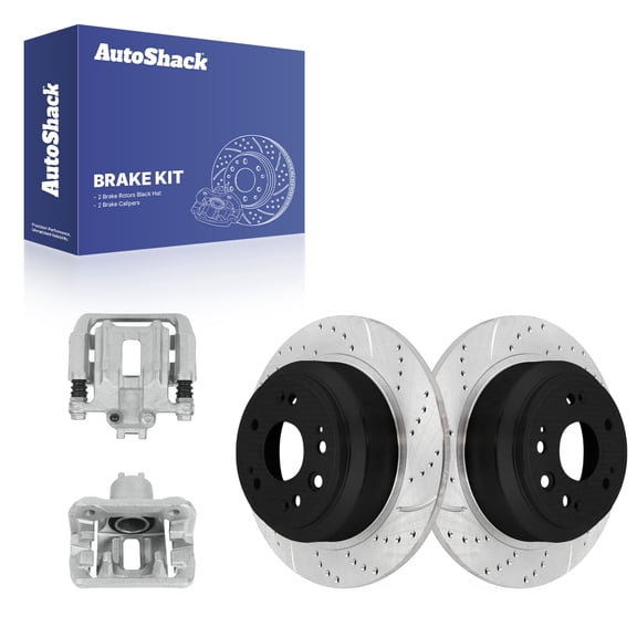 AutoShack Rear Solid Drilled & Slotted E-Coated Brake Rotors   Calipers 4-PC Brake Kit Replacement for 2012-2015 Honda Crosstour ShadowGuard 12" (304.7 mm)