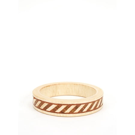 - Women's Wooden Bangle Bracelet with Cross Hatched Tribal Pattern
