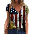thumbnail image 2 of Pompotops T-shirt à Manches Courtes Col en V pour Femmes Jour de l'Indépendance Blouse Décontractée Imprimée, 2 of 7